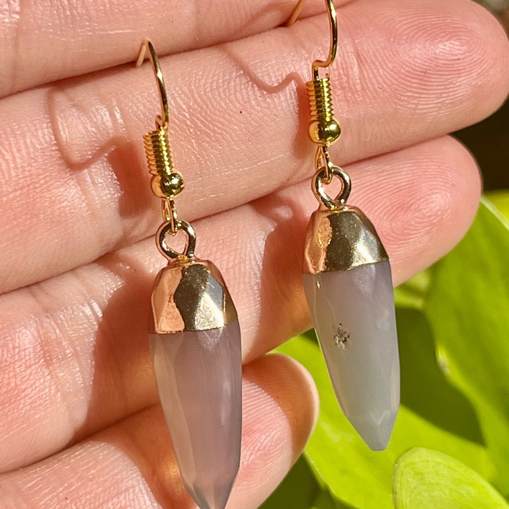 Gold plated stainless steel grey agate earrings